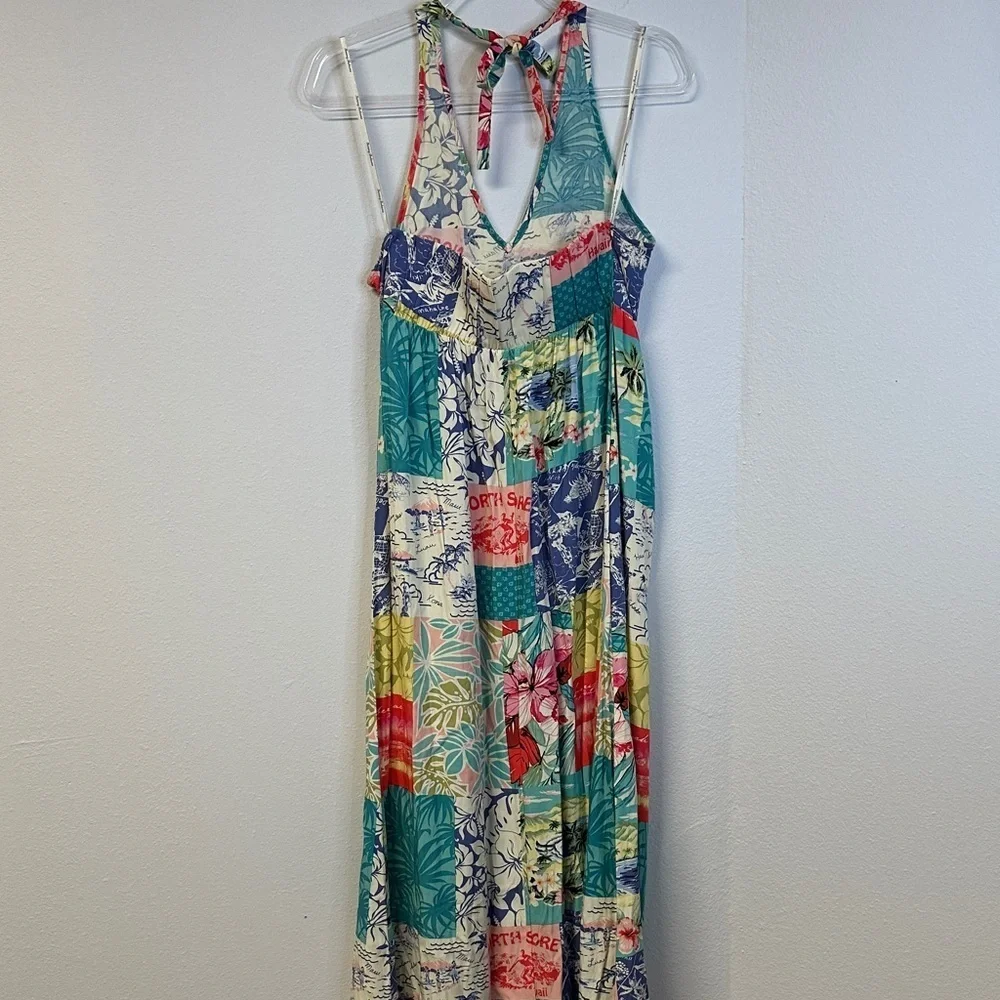 Tommy Bahama Ocean Patchwork Halter Hawaiian Maxi Dress S